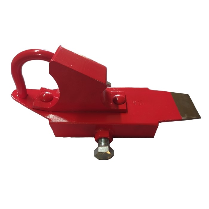 Płoza suwnicowa z zabezpieczeniem. Czerwona do szyn S49