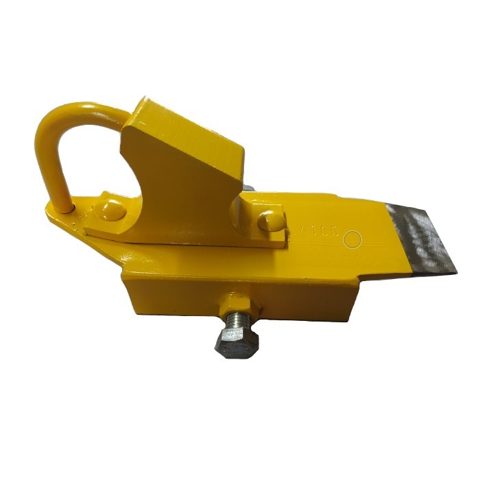 Płoza suwnicowa z zabezpieczeniem. Żółta do szyn A100